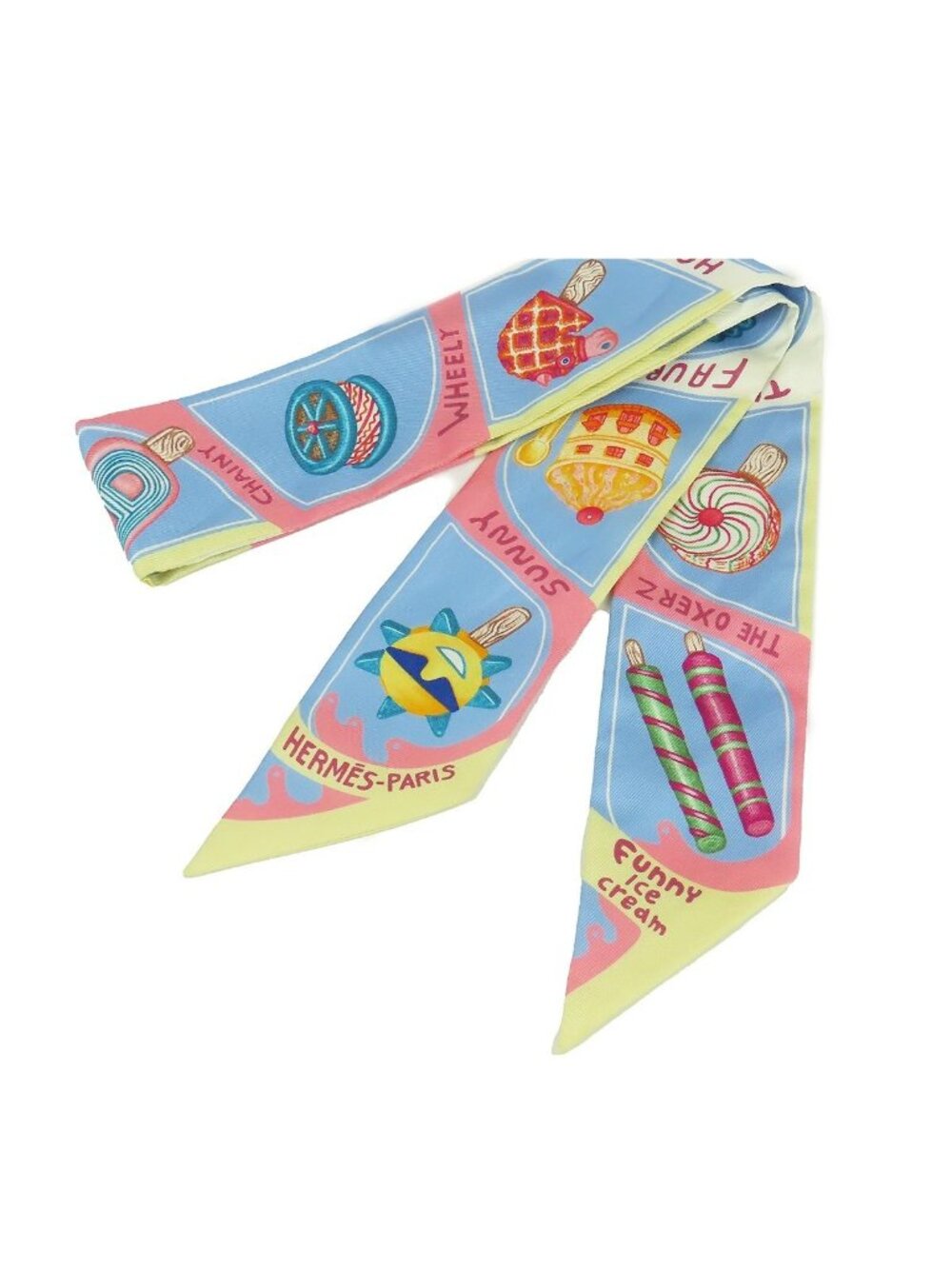 Hermes Twilly Light Blue Multicolor Silk Funny Ice Cream Scarf